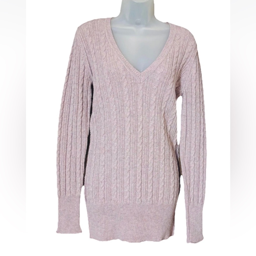 CAbi Sweater 744 Womens Size M Plum Pullover Alpaca Wool Blend Cable-Knit V-Neck